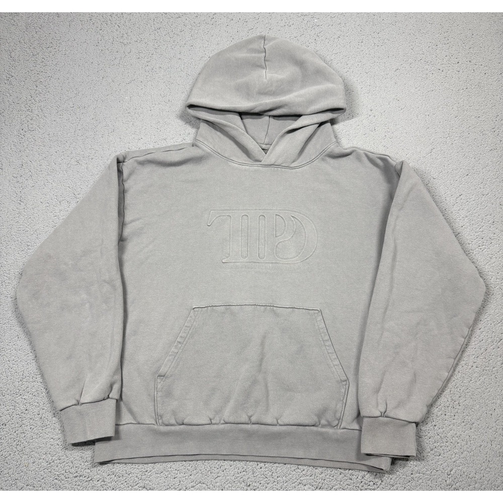 Taylor Swift TTPD Hoodie Womens Large Gray Pullover Fleece Kangaroo Pocket